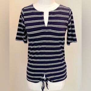Jones of New York Signature Nautical Blue White Striped Short Sleeve Top Size S
